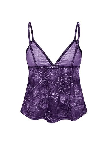 GORGLITTER Damen Y2k Camisole Spaghettiträger Tops Sommer Crop Top Ärmellos Oberteil Casualtop mit Kontrast Spitze thumbnail 2