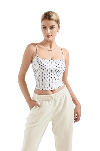 SUUKSESS Women Sexy Square Neck Tank Top Summer Y2K Going Out Basic Cami Shirt - Medium - White Polka Dots thumbnail 4