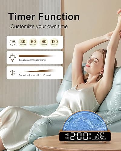 HAODINGMAI Sunrise Alarm Clock Wake Up Light with Sunrise Simulation White Noise Machine Touch Control Bedside Lamps Colors Atmosphere Lamp 30/60/90 Sleep Timer 13 Nature Sounds - Wood thumbnail 5