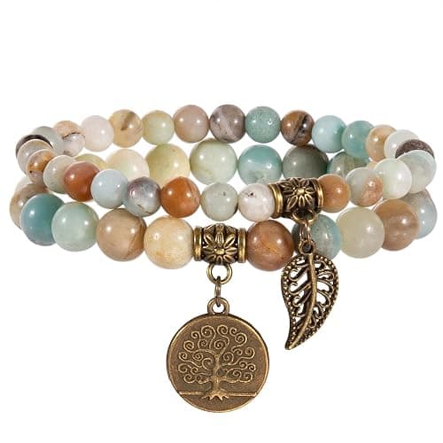 Bivei Natural Semi Precious Gemstone beads bracelet for women - Life Tree and Leaf Charm Energy Reiki Crystal Stretch Bracelets - Image 1