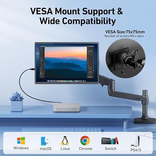 Laptop Screen Extender Monitor Portable - 16.1'' FHD 1200P Portable Screen for Laptops, 360° Rotating, Plug & Play, Detachable Stand, Height Adjustable Laptop Monitor Extender for Mac/Win/Phone/Tablet thumbnail 8