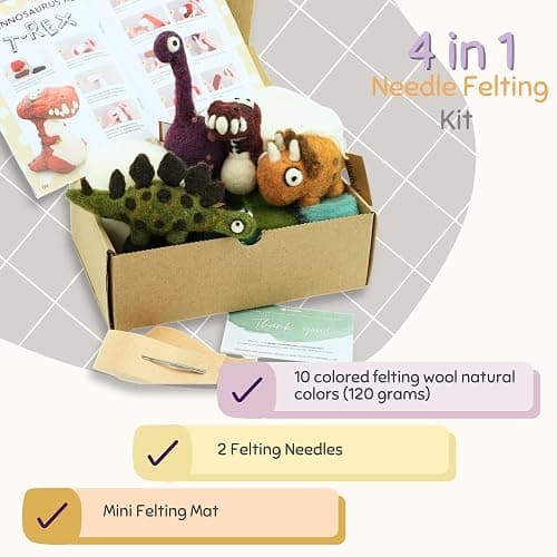 Woolbuddy Needle Felting Kit – Dinosaur DIY Craft Kit for Beginners & Adults – Includes Felting Wool, Felting Needles, Felting Pad & Step-by-Step Instructions thumbnail 2