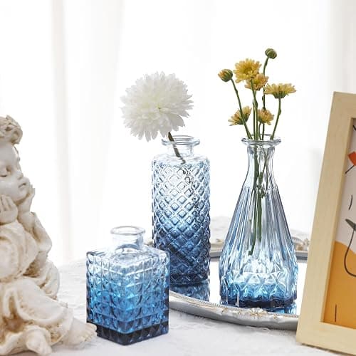 Fixwal Set of 18 Blue Bud Vases for Flowers, Vintage Clear Glass Vases Small Vases for Centerpieces for Home Table Decor Rustic Wedding Decorations thumbnail 5