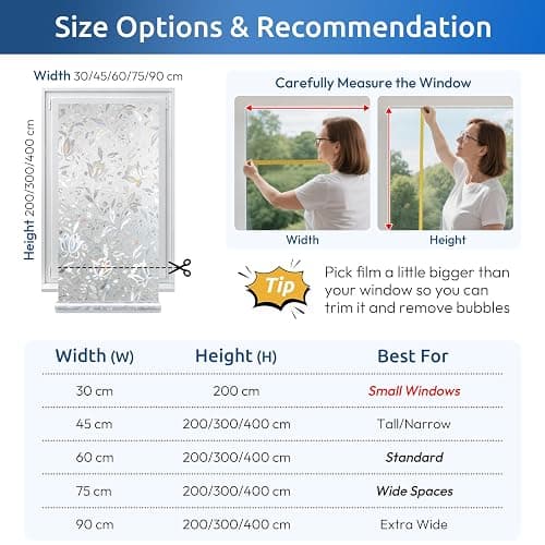 rabbitgoo Window Privacy Film, Decorative Stained Glass Window Film, Sun Blocking Glass Clings, Renter-Friendly Static Cling Frosted Sticker Covering for Home Door, Rainbow Tulip 35.4" x 78.7" thumbnail 8