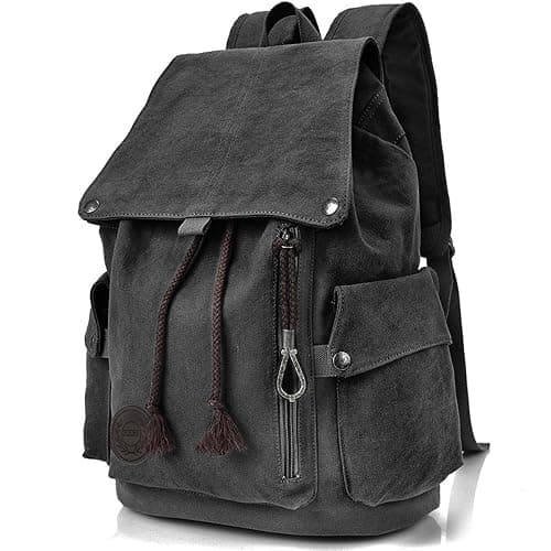 FH Canvas Backpack Vintage Backpack Black Daypack for Men Women Laptop Travel Rucksack - Image 1
