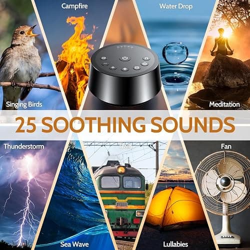 Color Noise Sound Machines with 25 Soothing Sounds Sleep White Noise Machine 32 Volume Levels 5 Timers and 4 Sound Categories and Memory Function for Home Office and Travel thumbnail 2