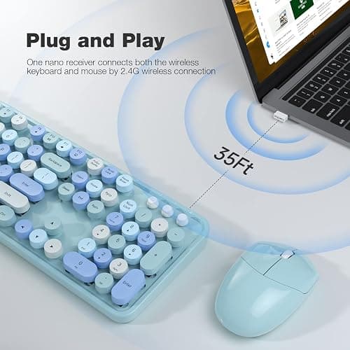 KNOWSQT Wireless Keyboard and Mouse Combo, Blue Colorful 2.4G Typewriter Full-Size Cute Keyboards - USB Receiver Plug and Play, for Computer, PC, Laptop, Desktop, Windows thumbnail 2
