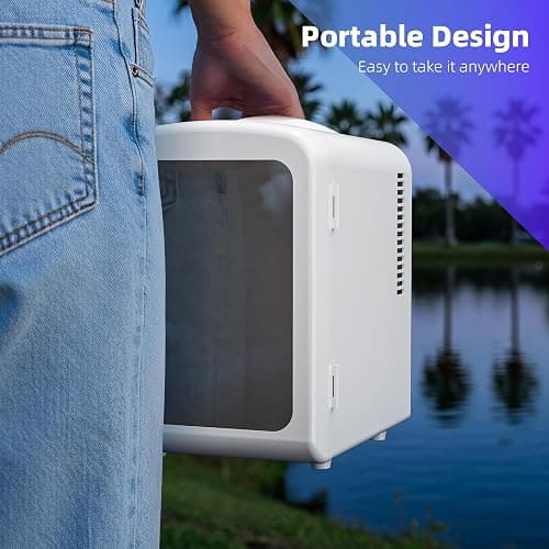 Antarctic Star Mini Compact Refrigerator with Gaming Light, 4L Capacity/6 Cans Portable Mini Fridge, for Bedroom,Car,Office and Dorm, Small Cooler for Cosmetics, Beverage and Food, White thumbnail 4