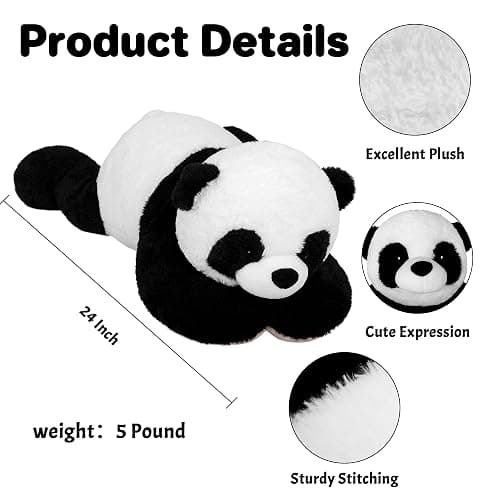 Wepop 5lb Weighted Stuffed Animals, 24in Big Panda Plush, Cute Soft Plushie Pillows for Adults Boys Girls thumbnail 3