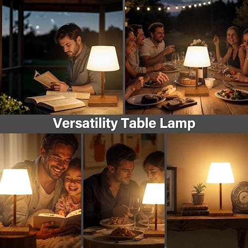 Cordless Table Lamp Waterproof,4000mAh Battery Rechargeable Desk Lamp for Indoor & Outdoor Use,3 Color-Temps & Dimmable LED Night Light for Shower Bedroom Restaurant Bathroom Home 10.8" H- Wood Grain thumbnail 7