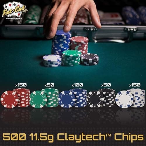 Fat Cat 11.5 Gram Texas Hold 'em Claytec Poker Chip Set with Aluminum Case, 500 Striped Dice Chips thumbnail 4