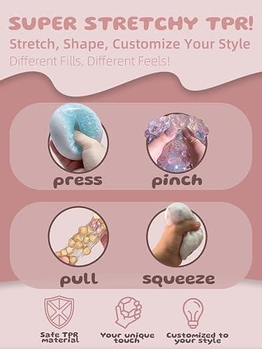 DIY Stress Ball Making Kit-Easy DIY- 10 TPR Skins, 13 Fillers, 14 oz Slime, 7 oz Clay, Create ASMR Anxiety Relief Toys, Handmade Squishy Stress Balls, Self-Care Gifts for Women, Crunchy Relaxing thumbnail 7