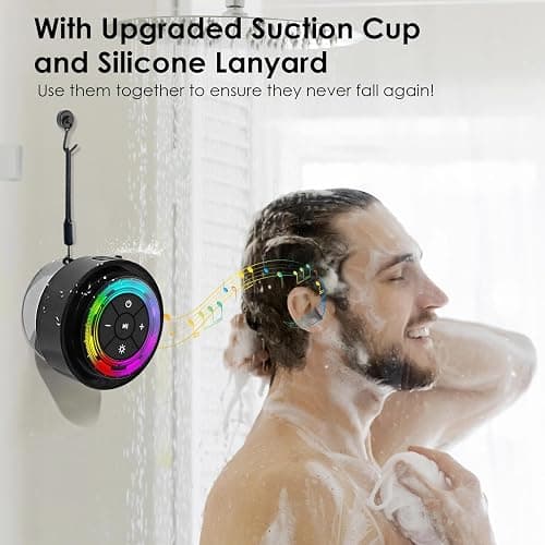 SoundAngel Mate(2 Gen) Bluetooth Shower Speaker, Certified IPX7 Waterproof, 8W Crystal Sound&Rich Bass, 12H Playtime, Christmas Stocking Stuffers for Teens Women Men, White Elephant Gifts (Line Light) thumbnail 5