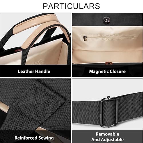 Tote Bags for Women Canvas Tote Purse Crossbody Bags with Pockets Top Handle Shoulder Handbags Satchel Bags for Women - Black thumbnail 5