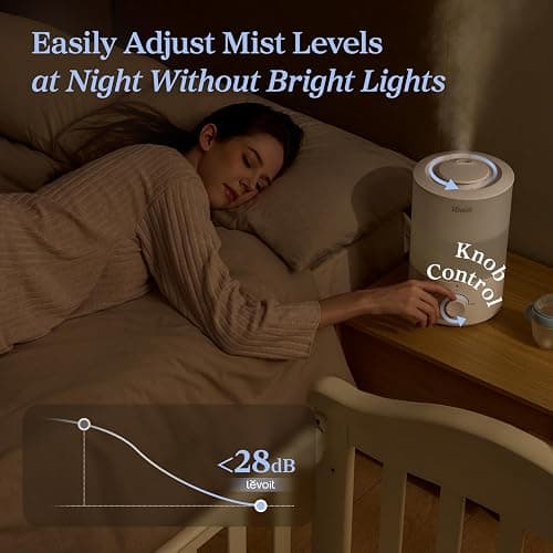 LEVOIT - Humidifiers for Bedroom - Quiet (3L Water Tank) - Cool Mist/Top Fill/Essential Oil Diffuser/25Watt - Home/Large Room - 360° Nozzle - Rapid Ultrasonic Humidification for Baby Nursery/Plant thumbnail 5