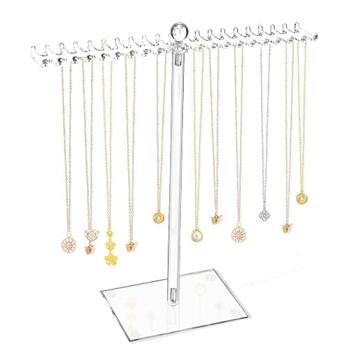 OAOLEER Acrylic Necklace Organizer， Clear Necklace Holder Stand， Jewelry Organizer Display Hanger Rack with Bilateral Hooks for Necklaces Pendant Bracelets Ring - 11.6In - Image 1