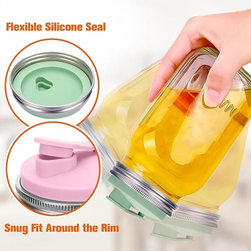 Palksky Mason Jar Drinking Lids 2 Pack, Wide Mouth Stainless Steel Sip Lid with Heat-Resistant Silicone Cover, Leakproof Airtight Flip Cap, Durable Mason Jar Accessories for Coffee & Drinks thumbnail 4