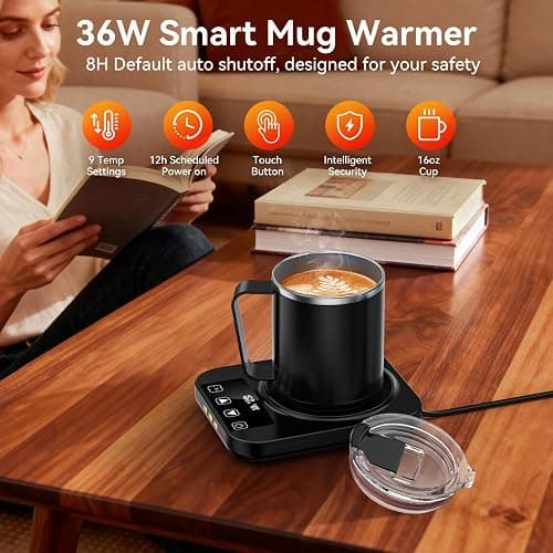 Coffee Mug Warmer & Mug Set for Desk, Electric Coffee Cup Warmer with 16oz Heated Mug, Temperature Control Smart Coffee Heater with Auto Shut Off & 9 Temp Settings, Gifts for Men Women, Black thumbnail 3