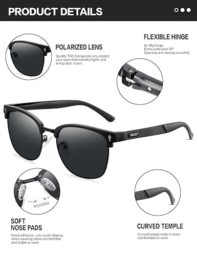 BIRCEN Polarized Sunglasses for Men UV - Protection Classic Shades for Driving Sports Fishing with Al-Mg Metal Frame thumbnail 5