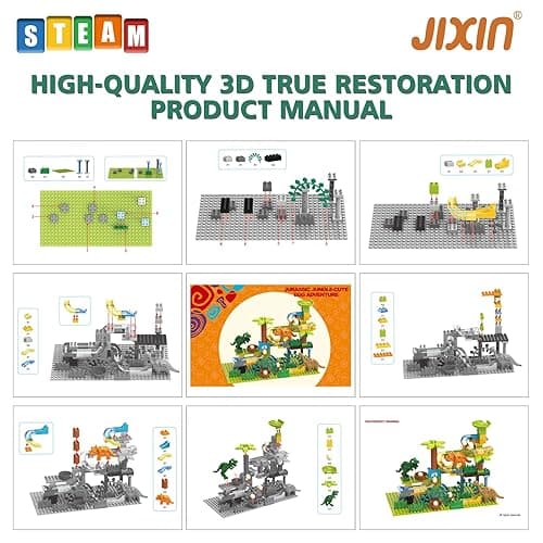 JIXIn Dinosaur Marble Runs for Kids 4-8 - Building Blocks Compatible with DUPLO Lego Sets - 125 PCS Classic Big Blocks for Toddlers Ages 3-5 - Montessori Learning STEM Toys - 125 Dinosaur Marble Run thumbnail 3