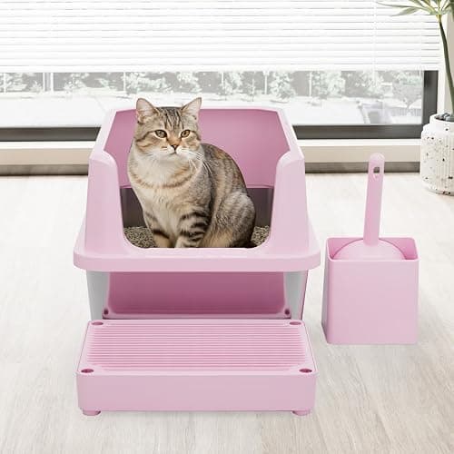 RIZZARI Pink Open-Top Cat Litter Box with Stainless Steel Pan - Extra-Large, Non-Porous & Easy Clean, High Sides Anti-Scatter, Includes Scoop, for Apartment Bathroom or Laundry Room thumbnail 7