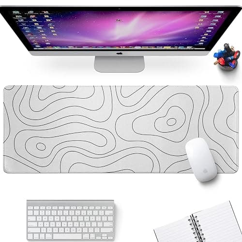 White Large Gaming Mouse Pad Desk Pad Topographic Map Big Keyboard Mat 31.5x11.8inch Computer Mousepad with Stitched Edge Non-Slip Rubber Base thumbnail 5