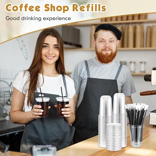 Ziliny 50 Set Clear Plastic Cups with Lids and Straws, PET Disposable Iced Coffee Cups for Drinking Cold Beverage Juice Parfait Smoothie Milkshake Shop Party Supplies (Clear Cup,Black Straw,16 oz) thumbnail 6