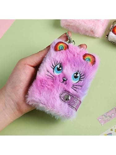 RDTGHY 1 Pcs Plush Cat Keychain Notebook Mini Portable Notepad with Keyring Cute Address Book for Kids Students Journaling Note Taking Random Color thumbnail 9