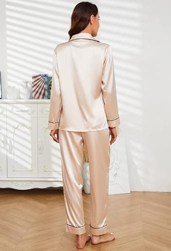 U2SKIIN Women Silk Pajamas Set, Long Sleeve Satin Pajamas for Women Sleepwear Button Down Pjs Set Two-piece thumbnail 3