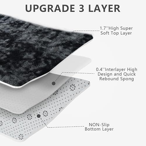 Shag Area Rugs for Bedroom Living Room,6X9 Ultra Soft Fluffy Area Rugs for Dorm, Indoor Carpet Nursery Rugs for Kids Room Home Decor, Black Grey thumbnail 4