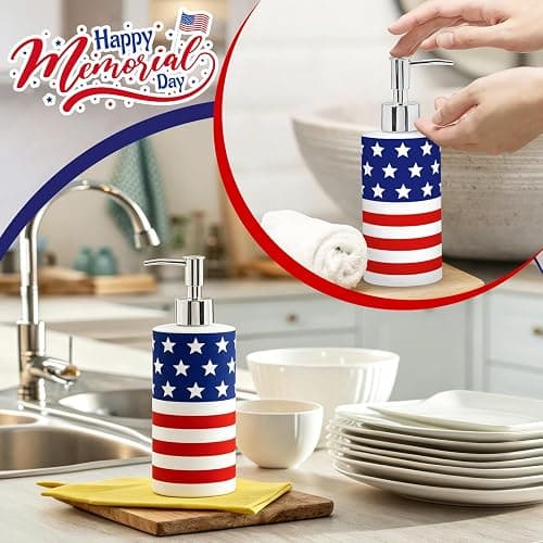 FYSUIMU Patriotic Soap Dispenser Refillable Liquid Container 4th of July American Flag Glass Soap Dispenser with Pump for for Independence Day Bathroom Kitchen Countertop Decor thumbnail 7
