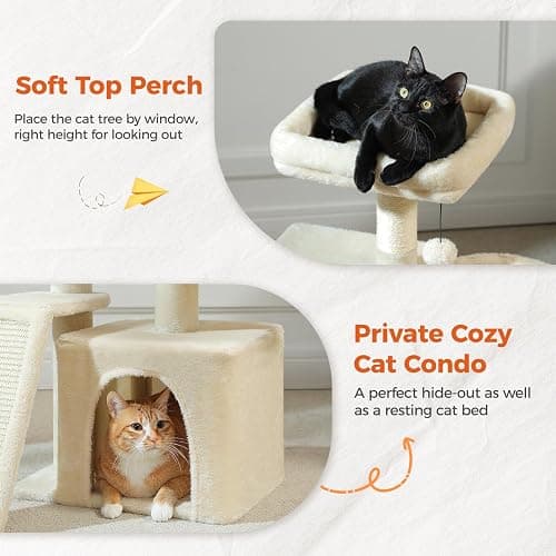 PAWZ Road Cat Tree for Indoor Cats, 31.5''=80CM Cute Cat Tower with Cat Condo Sisal Scratching Ramp Cozy Hammock and Removable Top Bed Perch for Kittens, Beige thumbnail 2