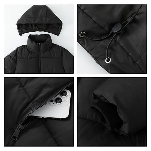 PUFFIT Women's Cropped Puffer Jackets,Warm Winter Jacket with Removable Hood,Zipped Pockets,Short Ladies Quilted Coat thumbnail 5