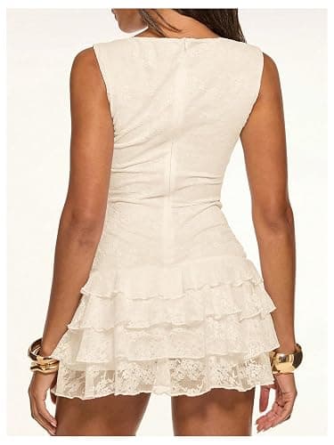 BEAUDRM Women's Western Tank Dress Y2k Lace Layered Hem Mini Dress | Wedding Guest Dresses,Country Dress,Cute Boho Dress,Cowboy Music Festival Outfits thumbnail 2