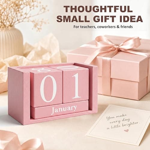 MICKYU Pink Wooden Perpetual Block Calendar | Aesthetic Desk Accessories for Women, Office Decor for Workspace, 3.7 x 2.1 x 1.7 in thumbnail 6
