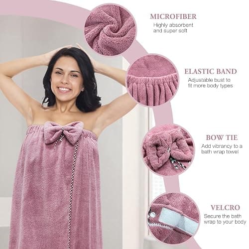 KOIKEY Women's Microfiber Bath Towel Wrap with Hair Towel | Soft adjustable body wrap with super absorbent microfiber fabric for quick drying hair and shower use thumbnail 4