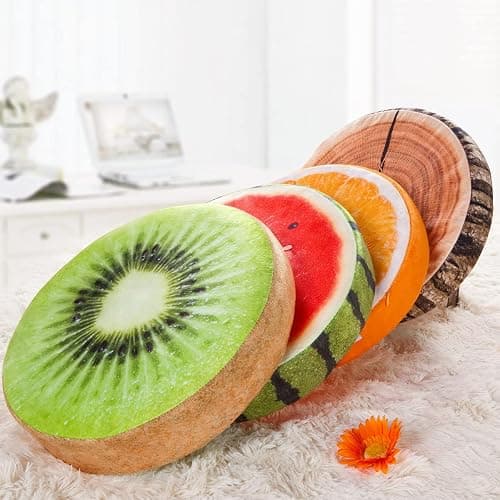 HYSEAS Round Throw Pillows 14 Inch Kiwi, 3D Print Decorative Plush Funny Fruit Stuffed Cushions Seat Pad for Couch, Chair, Floor, Sofa thumbnail 5
