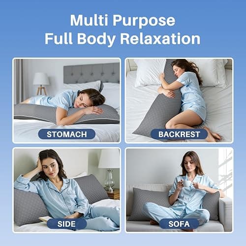YZ HOME Cooling Body Pillow for Adults- Pillow Insert with Shredded Blue Memory Foam, Soft Support for Side Sleepper, Pregnant Women, Back Pain Relief, Washable Pillowcase (20x54 Inch, Grey) thumbnail 6