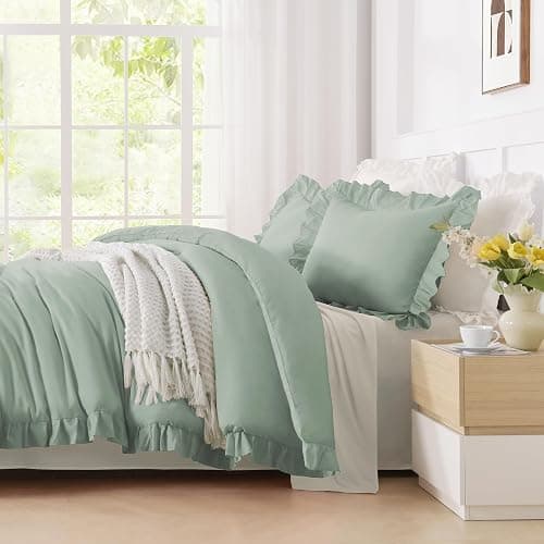 Andency Green Queen Comforter Set, 3 Pieces Farmhouse Shabby Chic Bedding | Bed Set for Queen Bed, All Season Soft Lightweight Polyester Bed Set for Men Women thumbnail 6