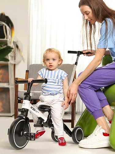 XJD Toddler Bike, 6 in 1 Folding Toddler Tricycle for 1-4 Year Old with Parental Control Handle, Balance Bike with Removable Pedal, Backrest, Adjustable Seat Height, First Birthday Gifts thumbnail 2