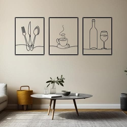 Otoolling 3 Pieces Metal Minimalist Line Kitchen Signs Wall Decor Drawing Rustic Kitchen Wall Art for Dining Living Room Home, 14 x 11 Inches(Dining Room,Black) thumbnail 6