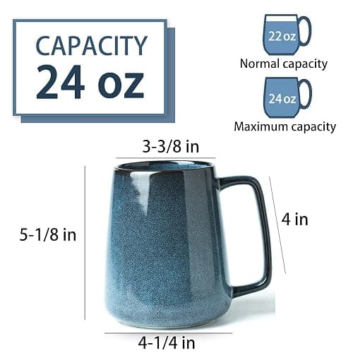 Large Ceramic Coffee Mugs, 24 OZ Extra Large Tea Cup, Jumbo Mug, Big Handle | Extra Large Tea and Coffee Cup for Office and Home, Microwave and Dishwasher Safe (24 oz Blue) thumbnail 3