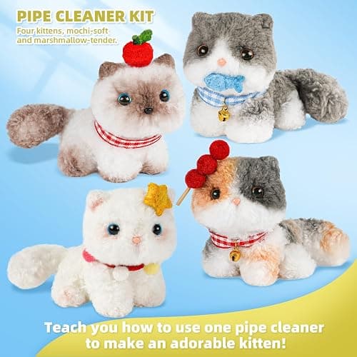 Pipe Cleaners Craft kit, A Pipe Cleaner kit Suitable for Beginners. It Includes a Kits for Making The Shapes of 4 Animal and Comes with Simple and Easy-to-Understand Video tutorials(4pack cat) thumbnail 2