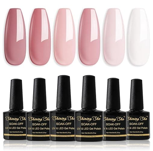 Shining She UV Nagellack, 6 Farben Gellack UV Pastell Rosa Weiß Nude Rosa Dunkelrosa Nude Gel Polish Soak-Off UV Gel Nagellack für Anfänger Nail Salon DIY,8ML thumbnail 7