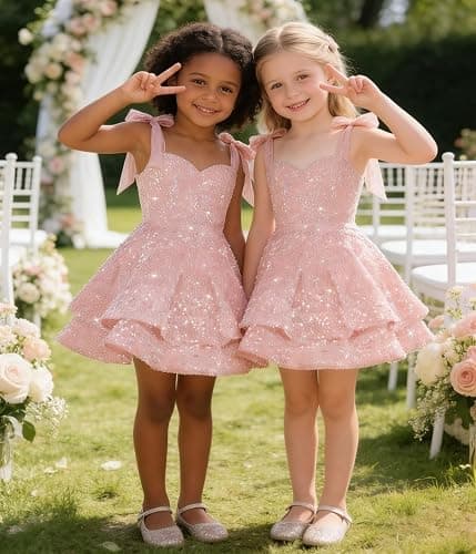 WellrDeny Sparkly Sequin Flower Girl Dress Tiered Cute Bow Spaghetti Straps Sweetheart Toddler Formal Dresses 2026 thumbnail 6