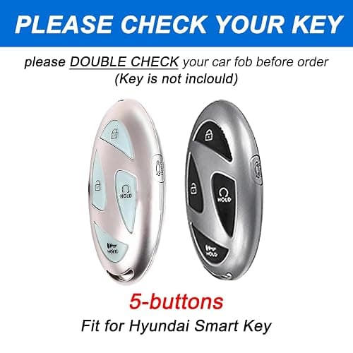 5 Buttons Compatible with Hyundai Key Fob Cover Accessories, Fits for Elanrtra Sonata Ioniq Santa Fe Santa Cruz KONA Tucson, Soft TPU Key Case with Leather Keychain (Black-Gold) thumbnail 2