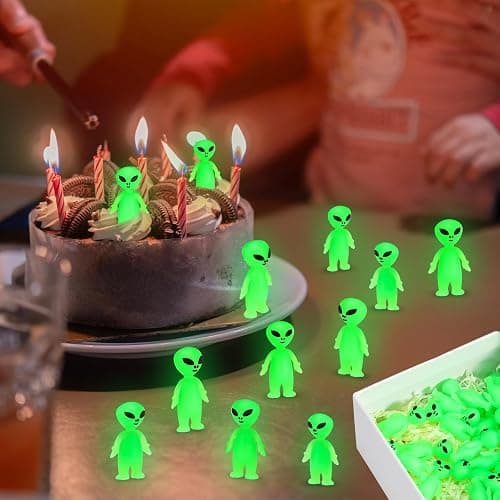 CroBlissful 25 Pcs Easter Mini Alien Figures to Hide and Seek Glow in The Dark Green Little Tiny Aliens Figurine for Space Party Favors Small Rave Trinkets Easter Toys Bulk Gifts Goodie Bag Fillers thumbnail 6