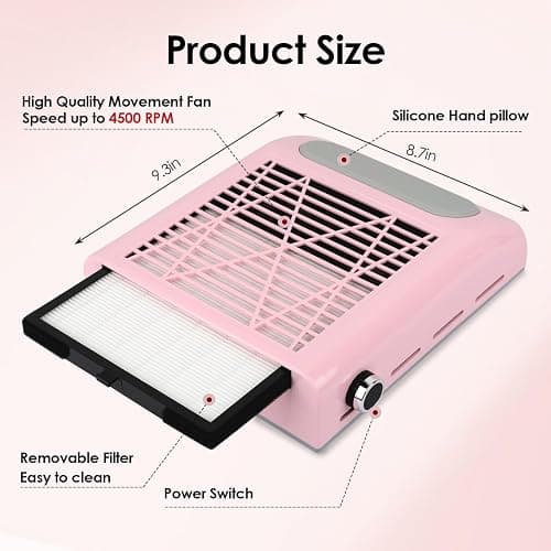 CoFashion Nail Dust Collector for Acrylic Nails Vacuum Machine, 80W Adjustable Vacuum, Electric Nails Filter for Manicure Nail Fan Dust Collector thumbnail 4