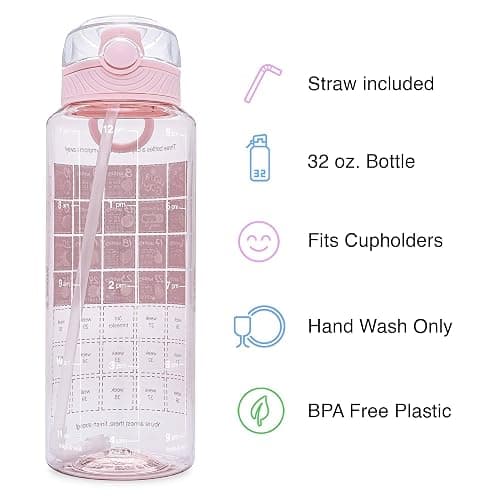 BellyBottle Pregnancy Water Bottle Tracker – Pregnancy Must Haves – Pregnancy Gifts for Expecting Mom – Pregnancy Essentials Nausea Relief – Weekly Stickers + Straw + BPA Free + Pink thumbnail 4