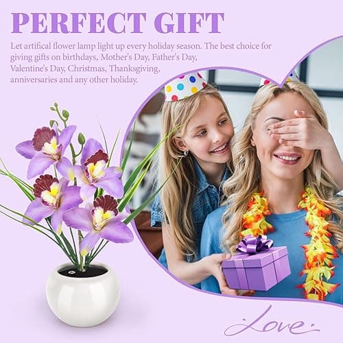Strackvial Artificial Flower Night Light, Touch Stepless Dimming USB Rechargeable Orchid Flower with Vase Lamp, LED Table Lamp Decorative Landscape Lights for Festival Party Home Decor (Purple) thumbnail 6